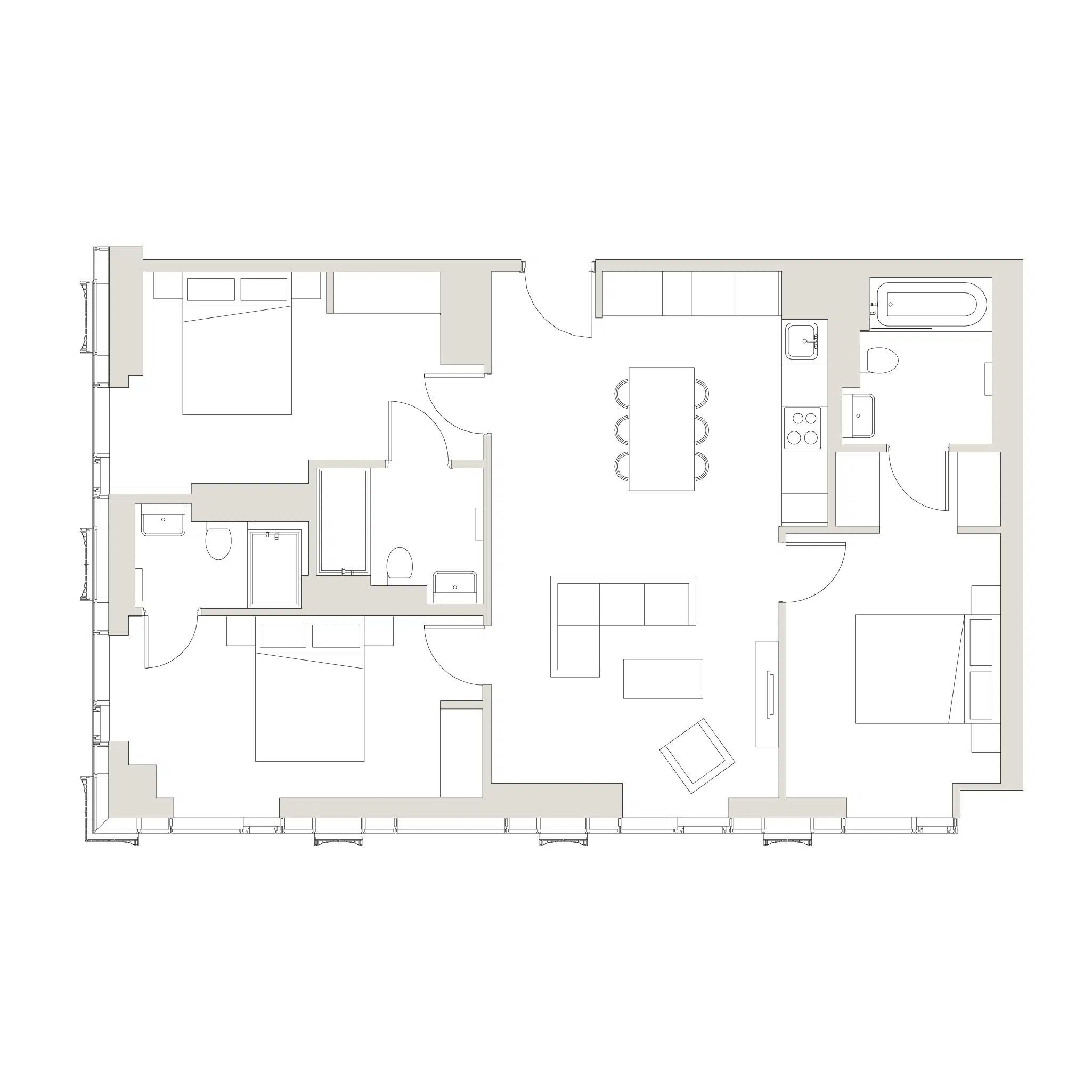 uhaus north three bedroom apartment floorplan