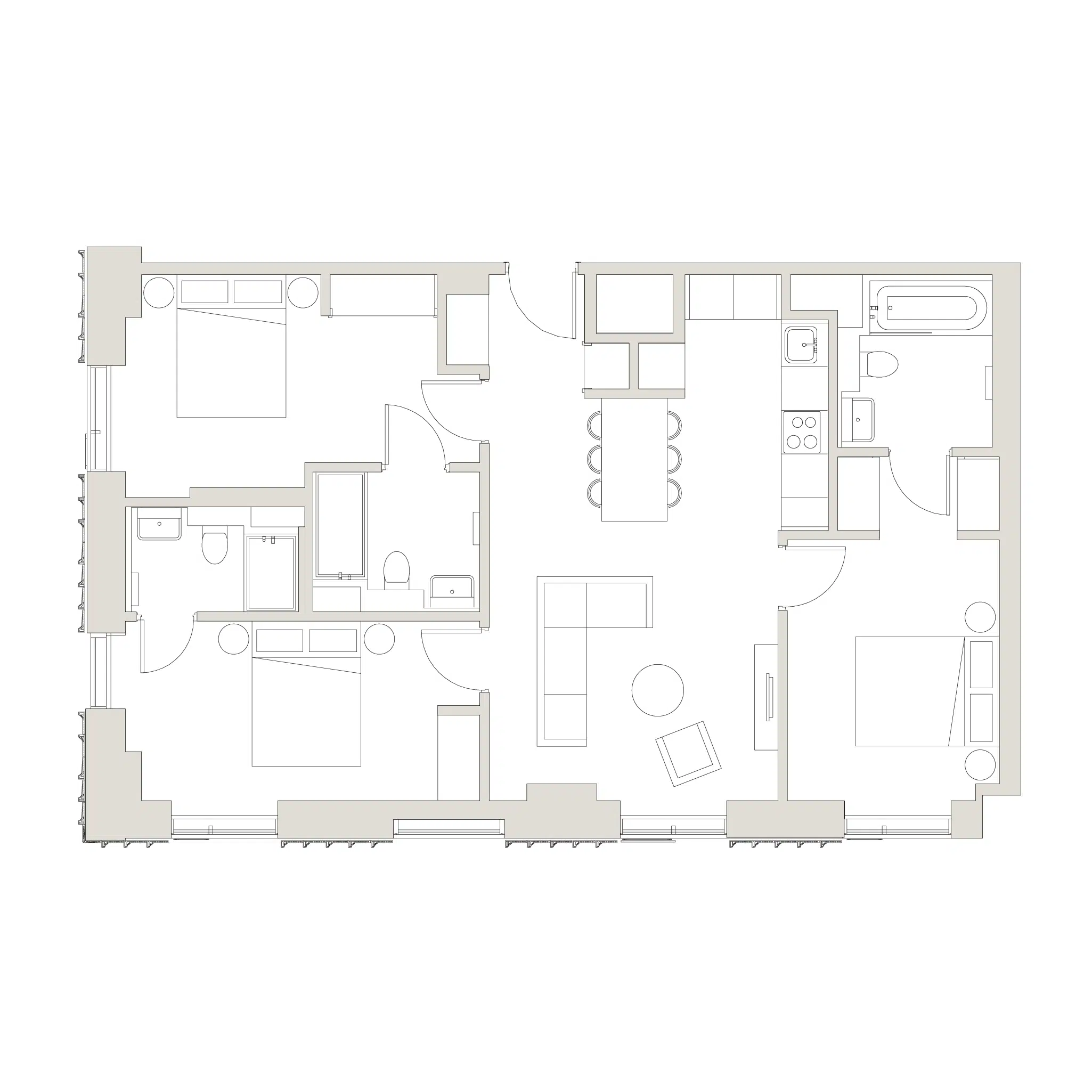 uhaus east three bedroom apartment floorplan